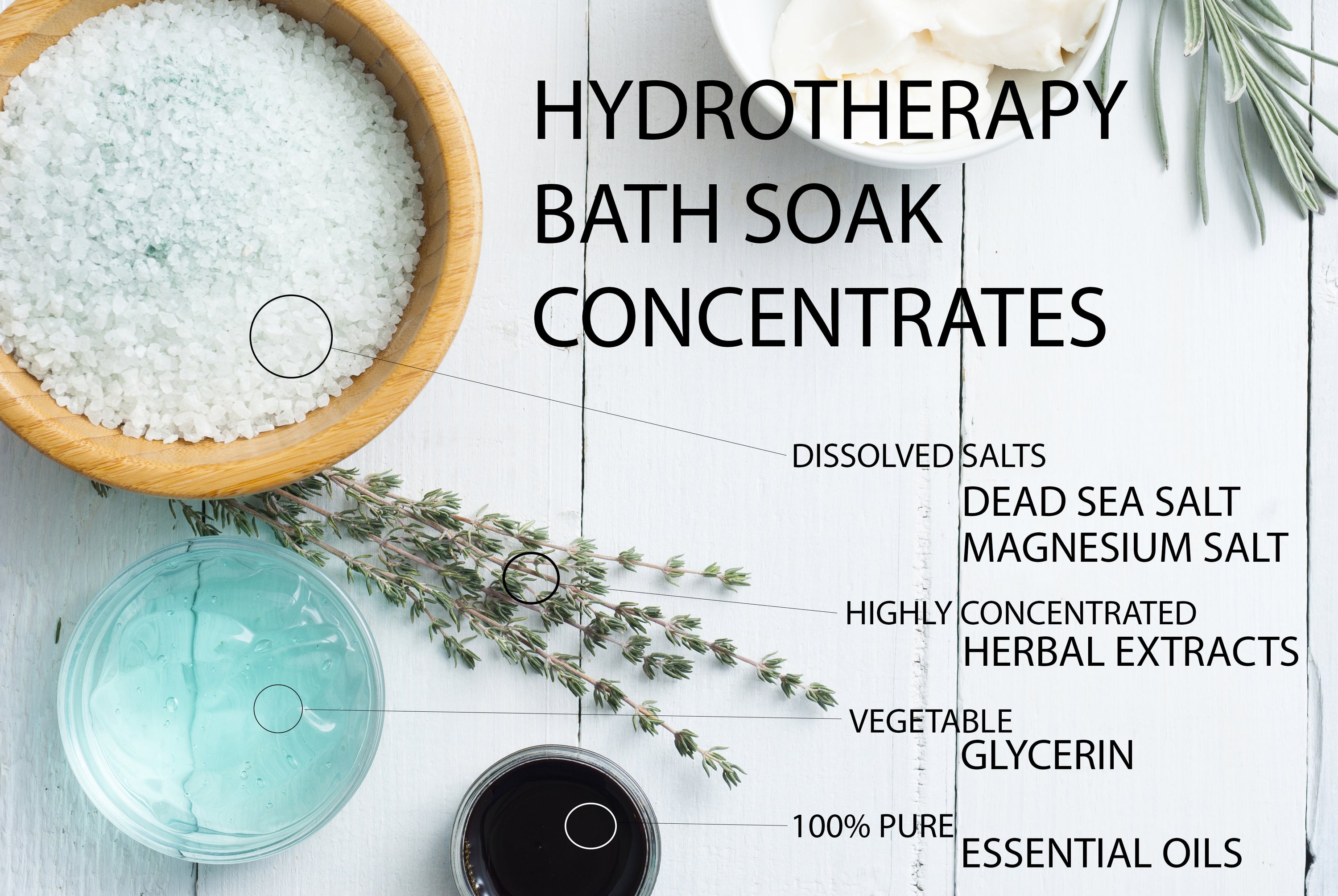 A soothing bottle of Pain Relief Hydrotherapy Bath Soak with a calming blue label, designed for muscle and joint relief.