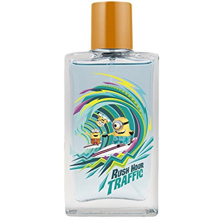 A bottle of Paradise Eau de Toilette featuring Minions design, showcasing a playful and vibrant aesthetic.