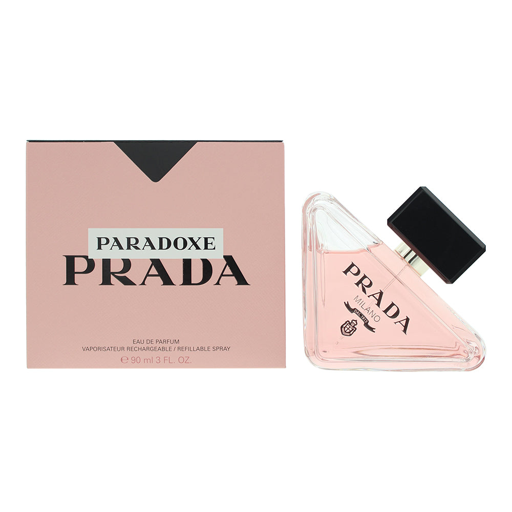 Prada Paradoxe Eau de Parfum bottle elegantly displayed with a sophisticated design.