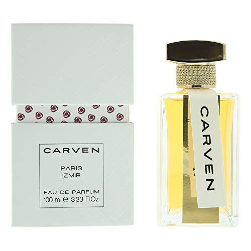 Carven Paris Izmir Eau de Parfum bottle with elegant design, showcasing floral and woody notes.