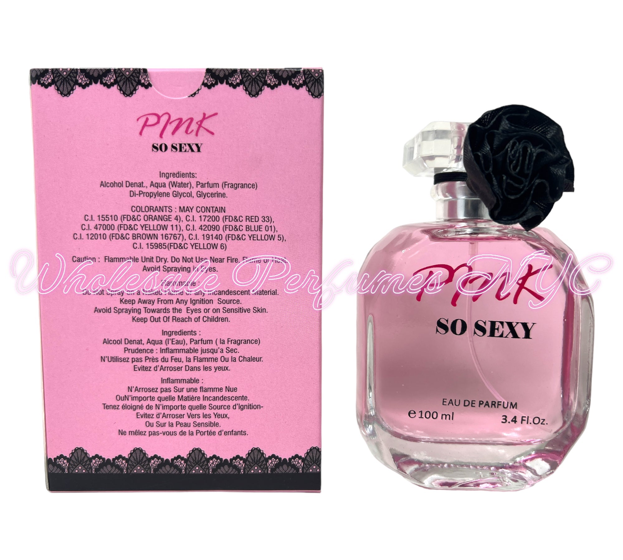 A stylish bottle of Pink So Sexy Eau de Parfum for Women by Urban Collection, showcasing its elegant design and vibrant pink color.