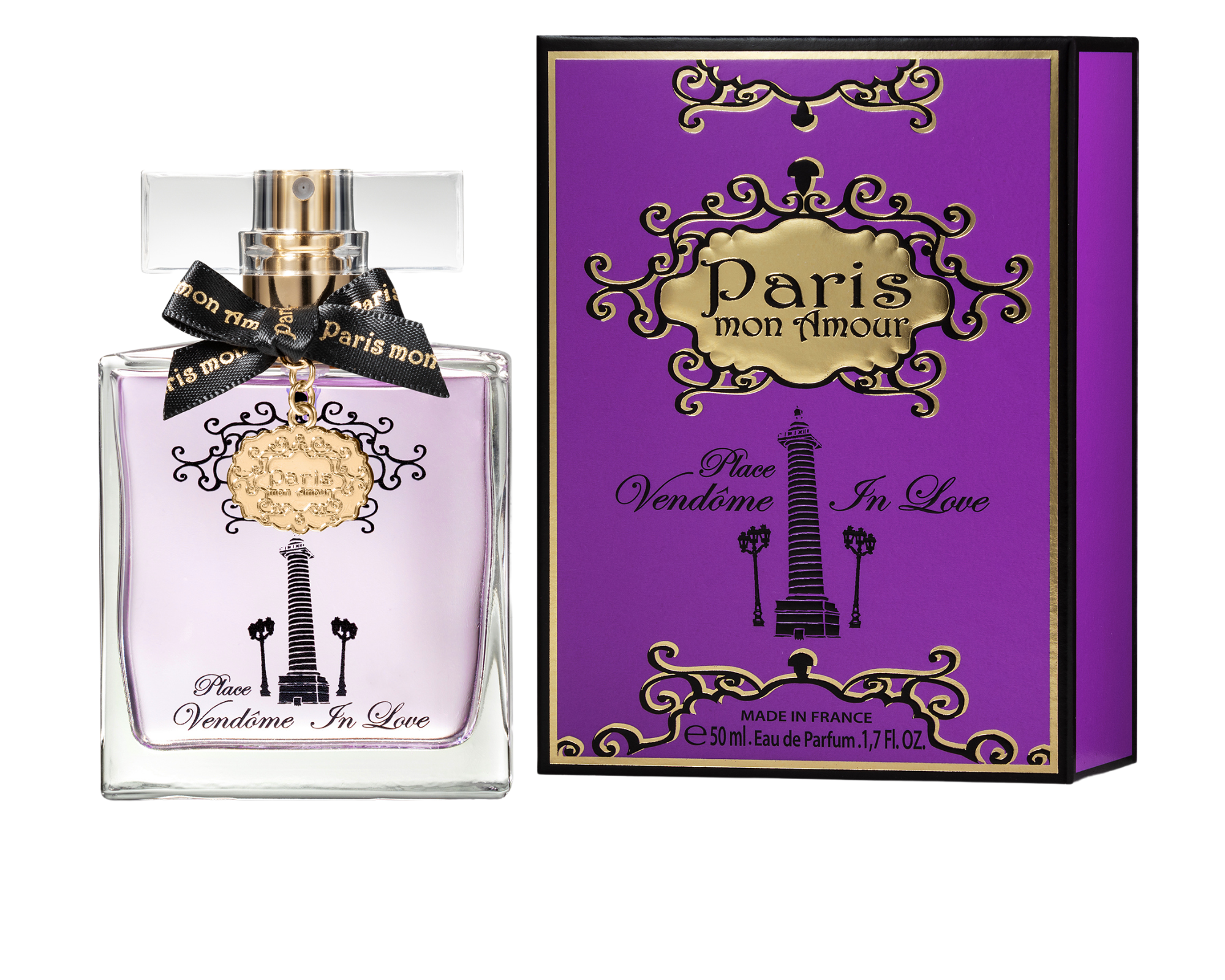 Place Vendôme In Love 50 ml perfume bottle, elegantly designed with floral motifs, showcasing its luxurious essence.