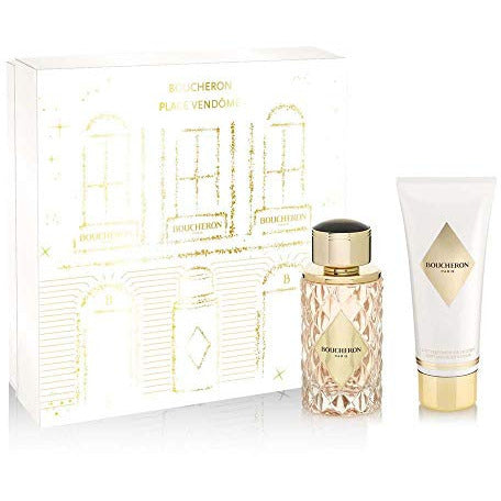 Boucheron Place Vendome Gift Set featuring a 50ml EDP bottle and a 100ml body lotion in elegant packaging.