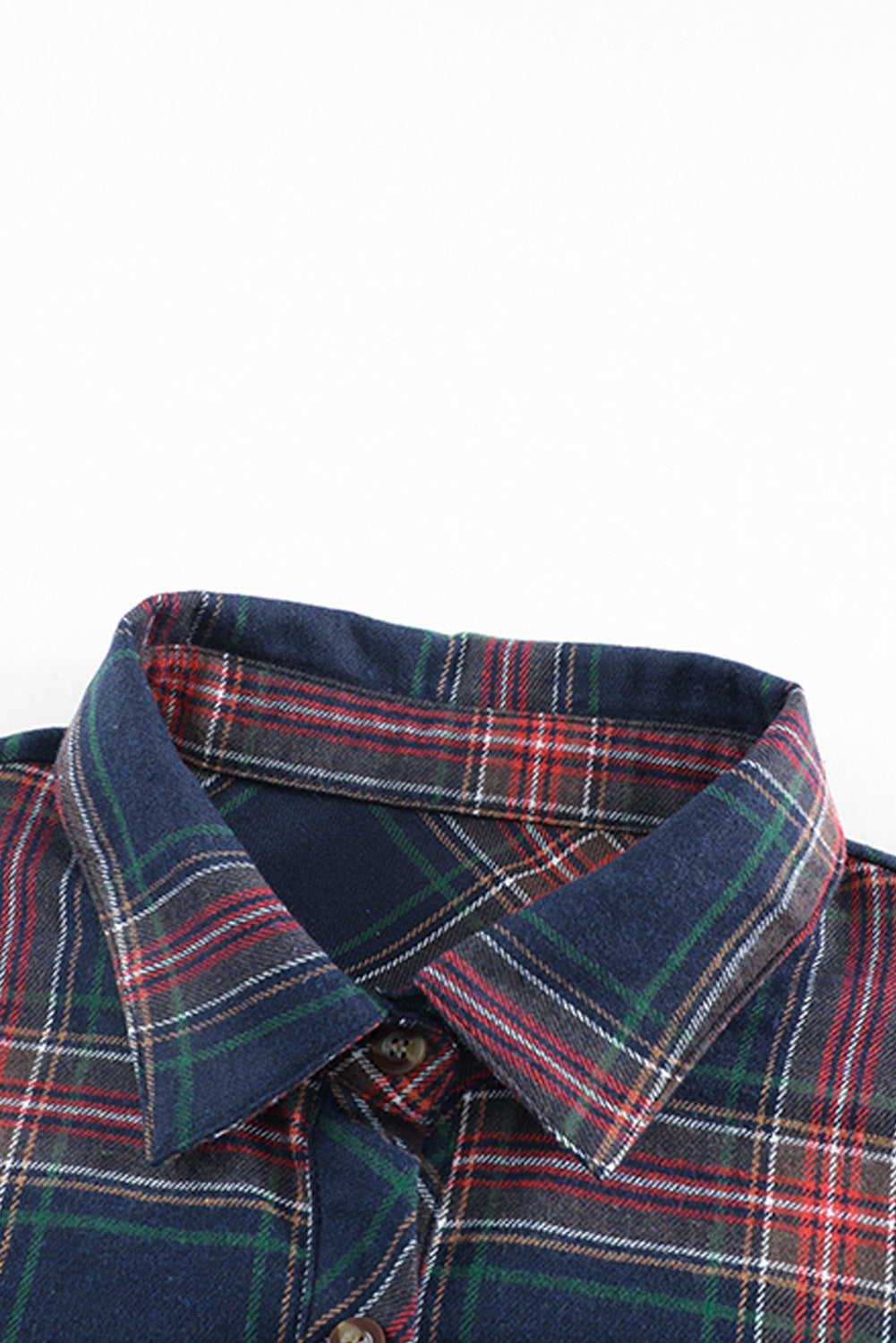 Plaid Button Pocket Long Sleeve Asymmetric Shirt featuring a turn-down collar, long sleeves, and a stylish bust pocket.