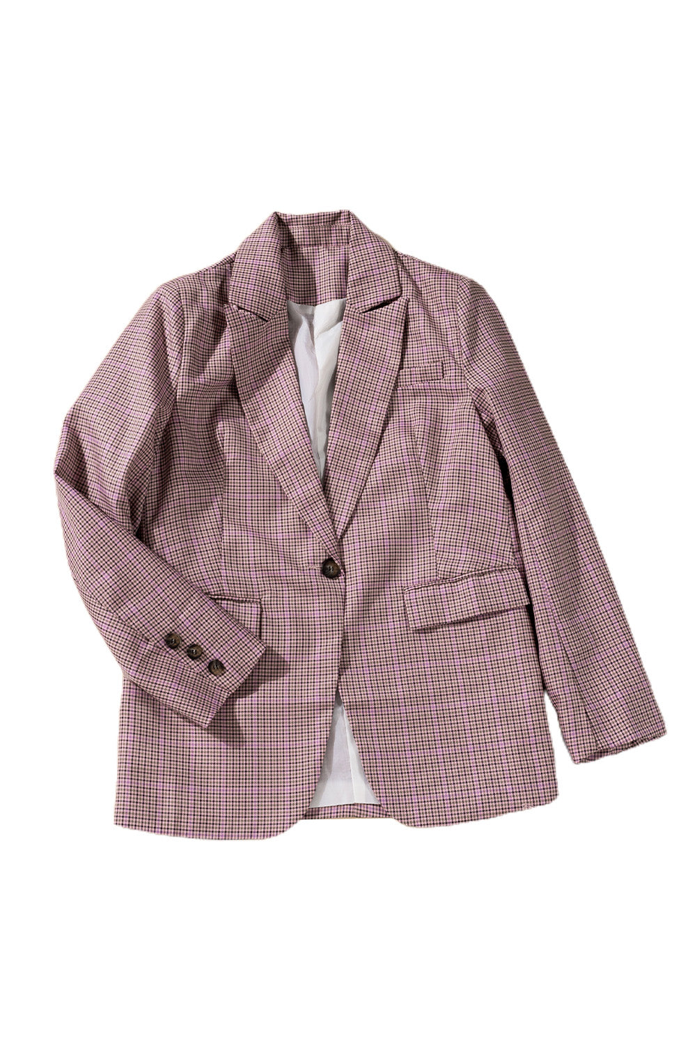 A stylish plaid print lapel collar buttoned blazer, featuring a tailored fit and two functional flap pockets, perfect for any occasion.