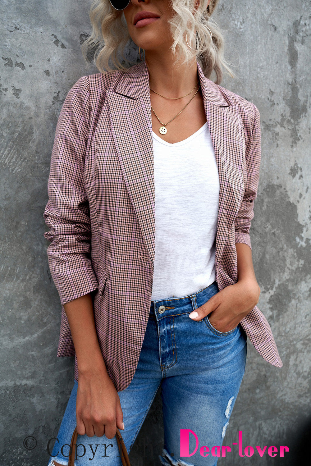 A stylish plaid print lapel collar buttoned blazer, featuring a tailored fit and two functional flap pockets, perfect for any occasion.