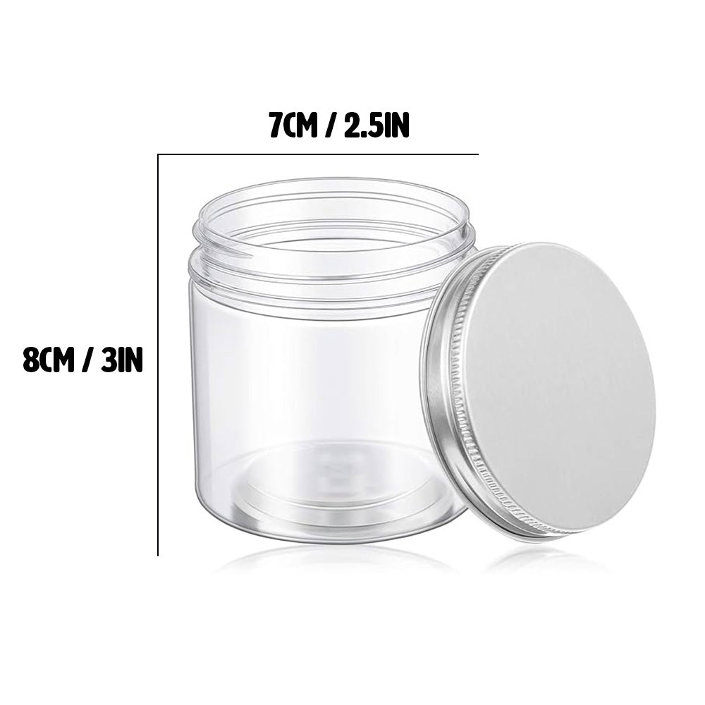 A pack of 18 clear plastic jars with lids, showcasing their transparent design and secure closures.