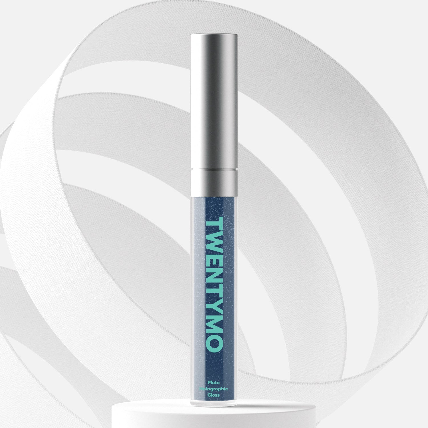 Pluto Holographic lip gloss showcasing its iridescent, color-shifting pearls in a sleek tube.