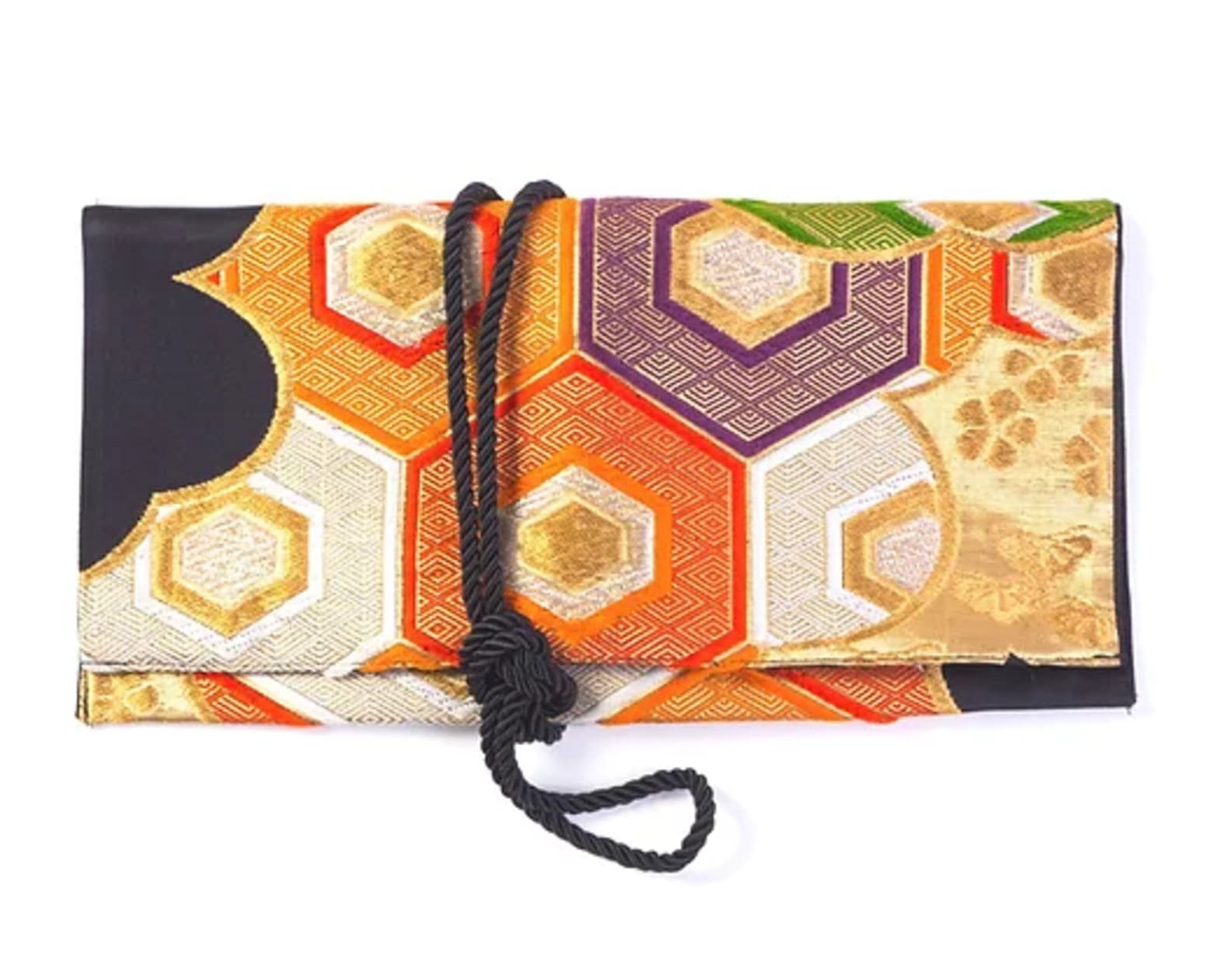 Pochette Kyoto, a unique embroidered silk bag featuring traditional Japanese obi design, perfect for versatile wear.