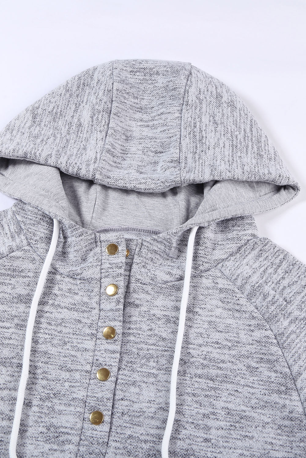 A stylish Pocket Design Buttoned Casual Hoodie in heathered and solid colors, featuring a buttoned front and long sleeves, perfect for casual wear.