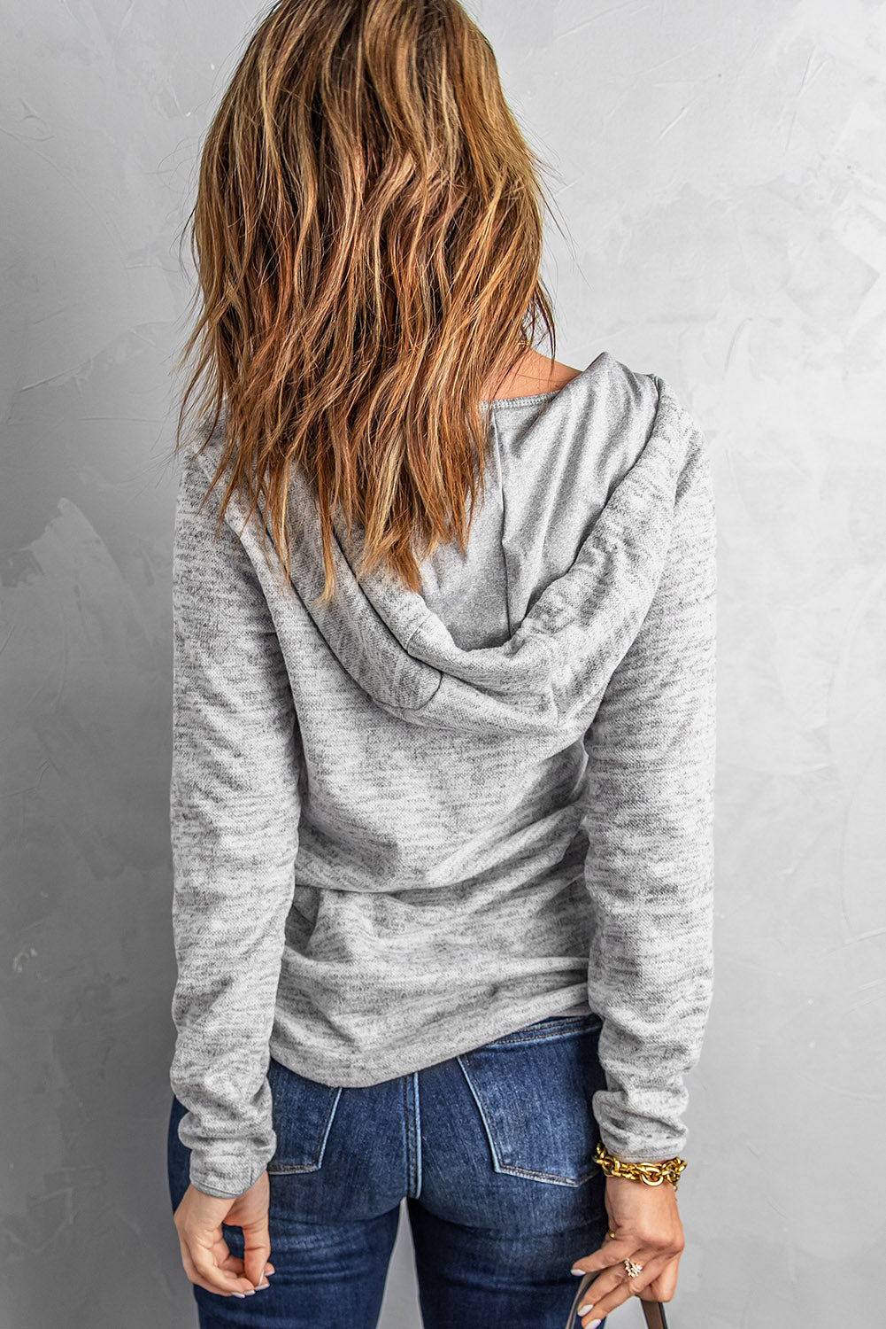 A stylish Pocket Design Buttoned Casual Hoodie in heathered and solid colors, featuring a buttoned front and long sleeves, perfect for casual wear.