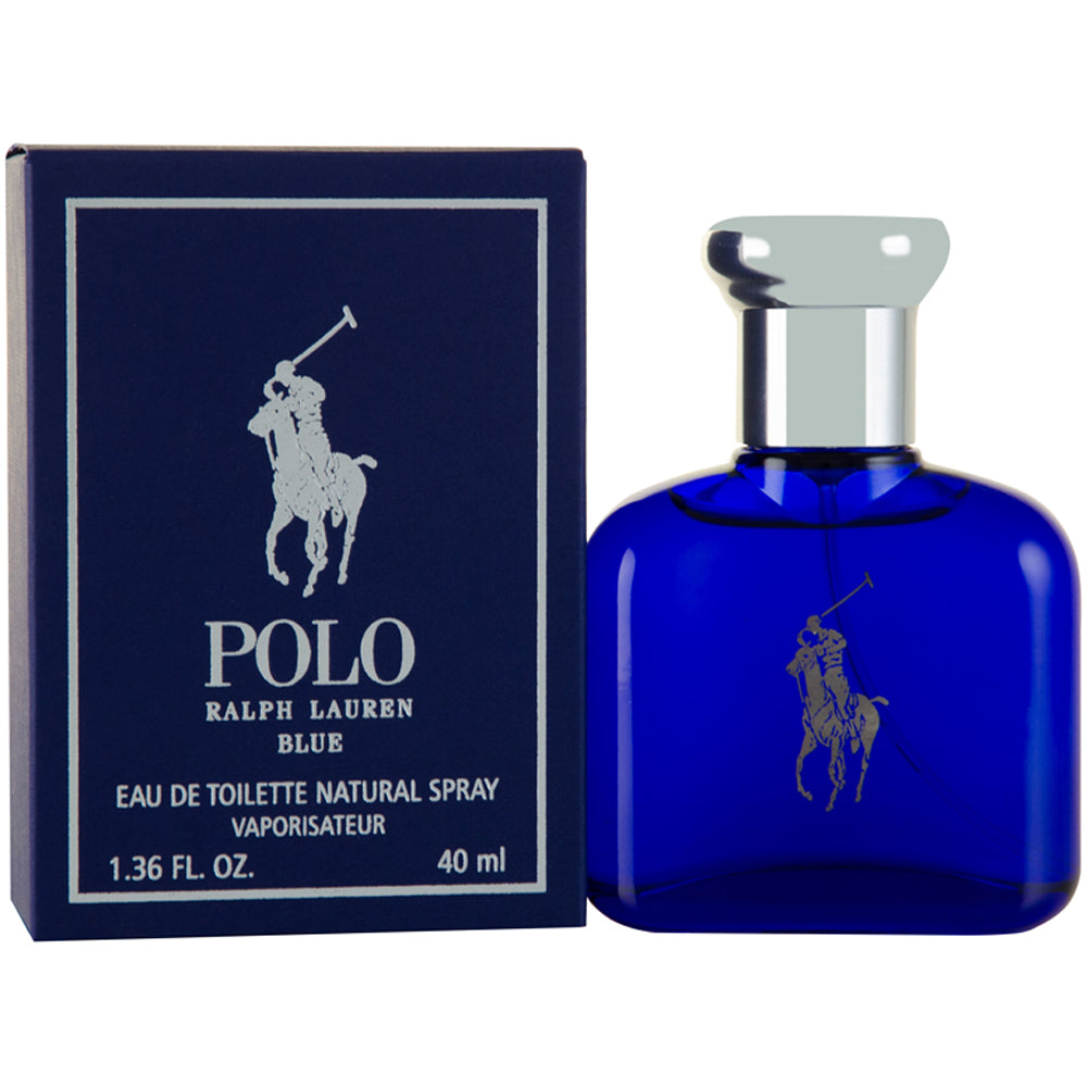 Polo Blue Eau de Toilette by Ralph Lauren in a sleek blue bottle, symbolizing freshness and elegance.