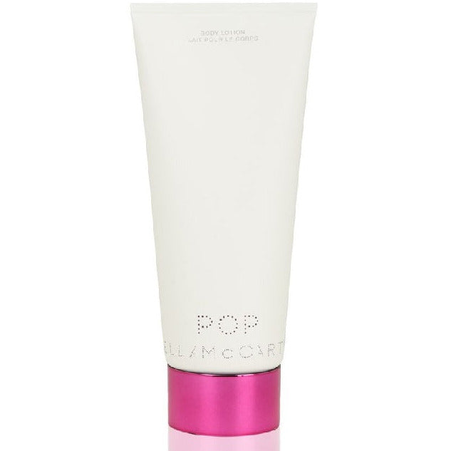 Stella McCartney Pop Body Lotion bottle with a sleek design, showcasing its eco-friendly packaging and luxurious branding.