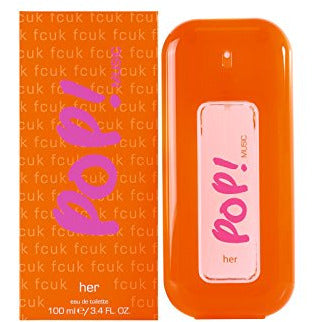 A stylish bottle of POP! Music Her Eau de Toilette with vibrant colors, designed for modern women.