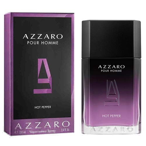 Azzaro Pour Homme Hot Pepper Eau de Toilette bottle showcasing its sleek design and vibrant color.