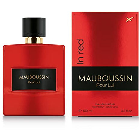 Mauboussin Pour Lui in Red Eau de Parfum bottle, elegantly designed in a striking red color.