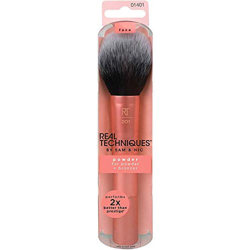 Real Techniques Powder Brush with soft synthetic bristles and ergonomic handle, ideal for powder application.