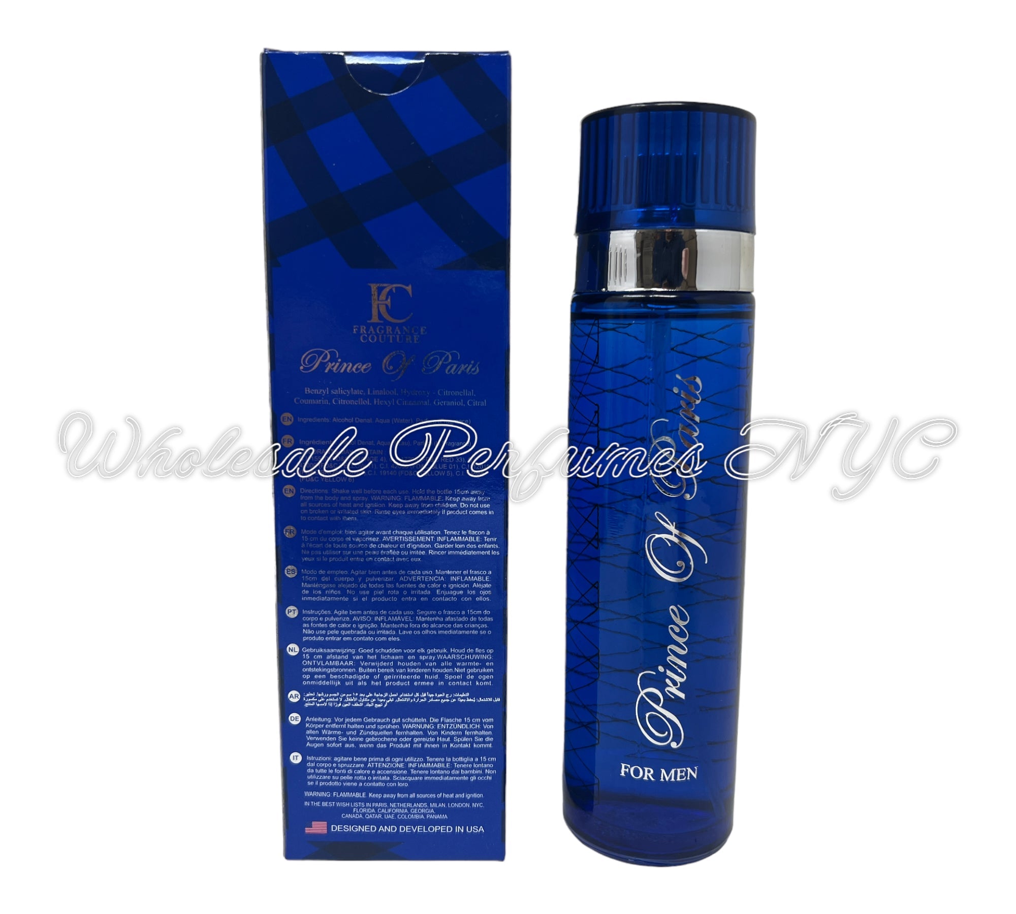 Prince of Paris for Men 3.4oz Eau de Toilette spray bottle, elegantly designed with a luxurious appearance.