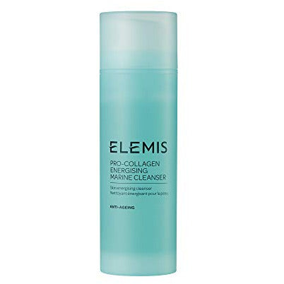 Elemis Pro-Collagen Energising Marine Cleanser bottle with marine-themed design, showcasing its luxurious skincare formula.