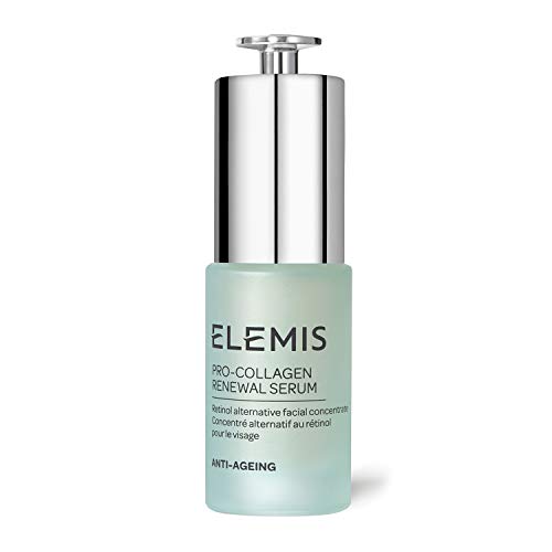 Elemis Pro-Collagen Renewal Facial Serum bottle with a sleek design, showcasing its luxurious skincare formula.