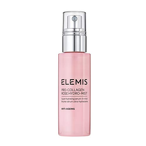 Elemis Pro-Collagen Rose Hydro-Mist bottle with a floral design, showcasing its luxurious and hydrating properties.