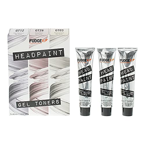 Fudge Professional Headpaint Gel Toners Trio Kit featuring three vibrant gel toners in sleek packaging, ideal for at-home hair color enhancement.