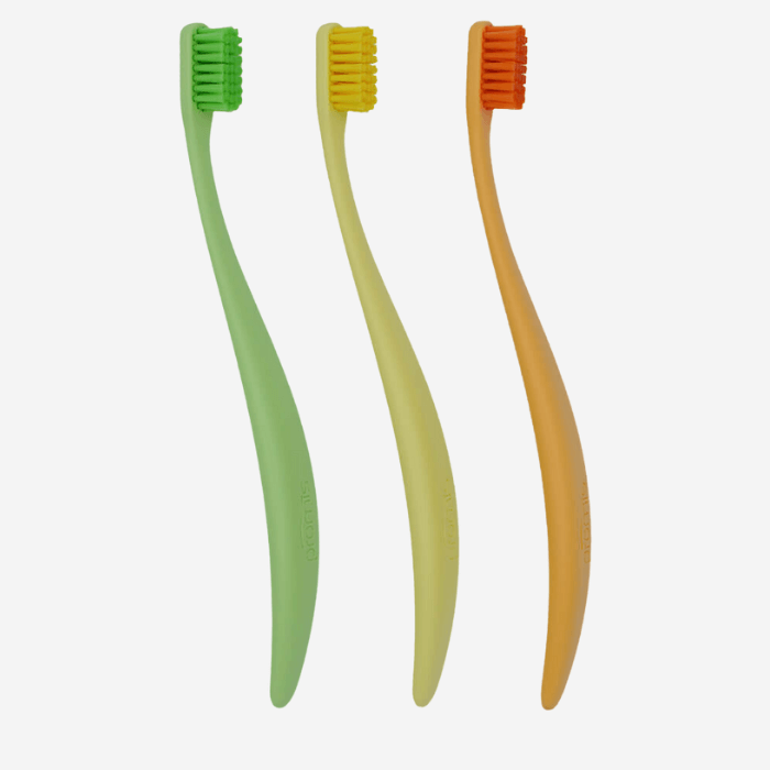 Promis Brush Triopack featuring eco-friendly toothbrushes with soft bristles and ergonomic handles, ideal for gentle dental care.