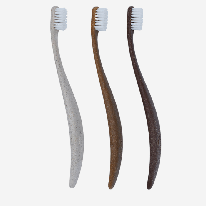 Promis Brush Triopack featuring eco-friendly toothbrushes with soft bristles and ergonomic handles, ideal for gentle dental care.