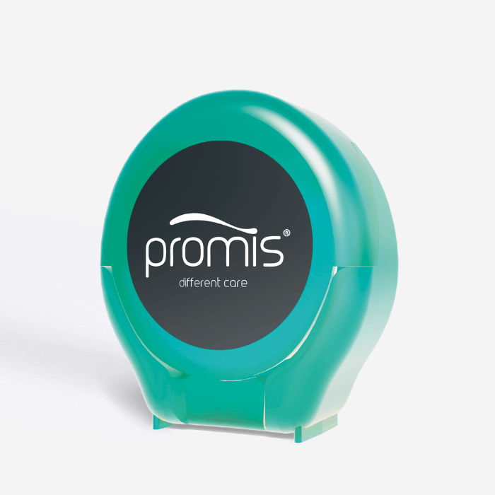 Promis floss packaging showcasing eco-friendly design and natural ingredients.