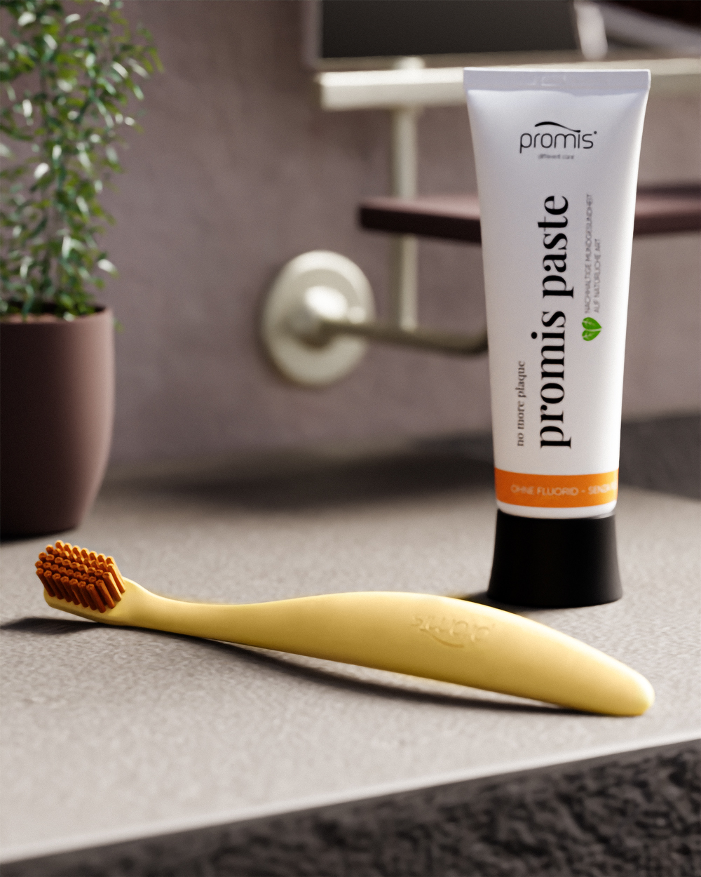 Promis Paste natural toothpaste tube with a fresh mint flavor, showcasing its eco-friendly packaging and natural ingredients.