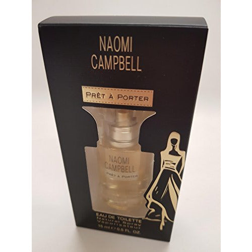 Naomi Campbell Prêt à Porter Eau de Toilette bottle elegantly displayed with floral accents.