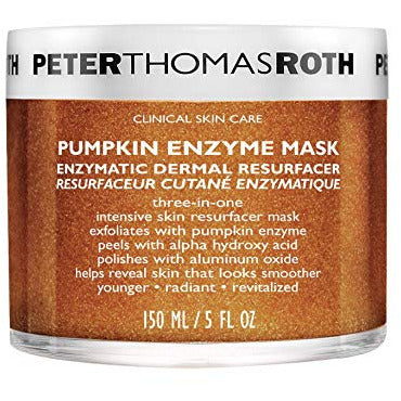 Peter Thomas Roth Pumpkin Enzyme Mask in a jar with a pumpkin design, showcasing its vibrant orange color.