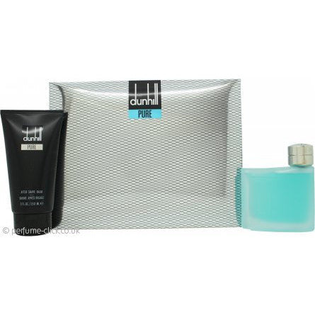 Dunhill Pure Gift Set featuring 75ml EDT and 150ml Aftershave Balm in elegant packaging.