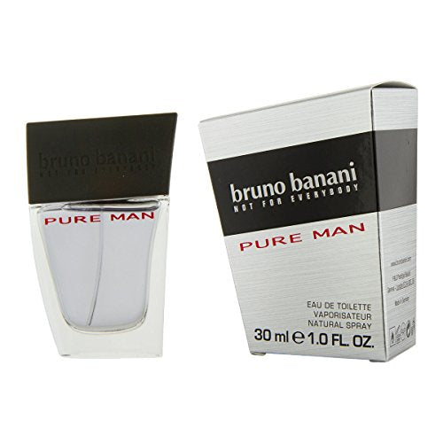 Bruno Banani Pure Man Eau de Toilette bottle showcasing its sleek design and modern aesthetic.