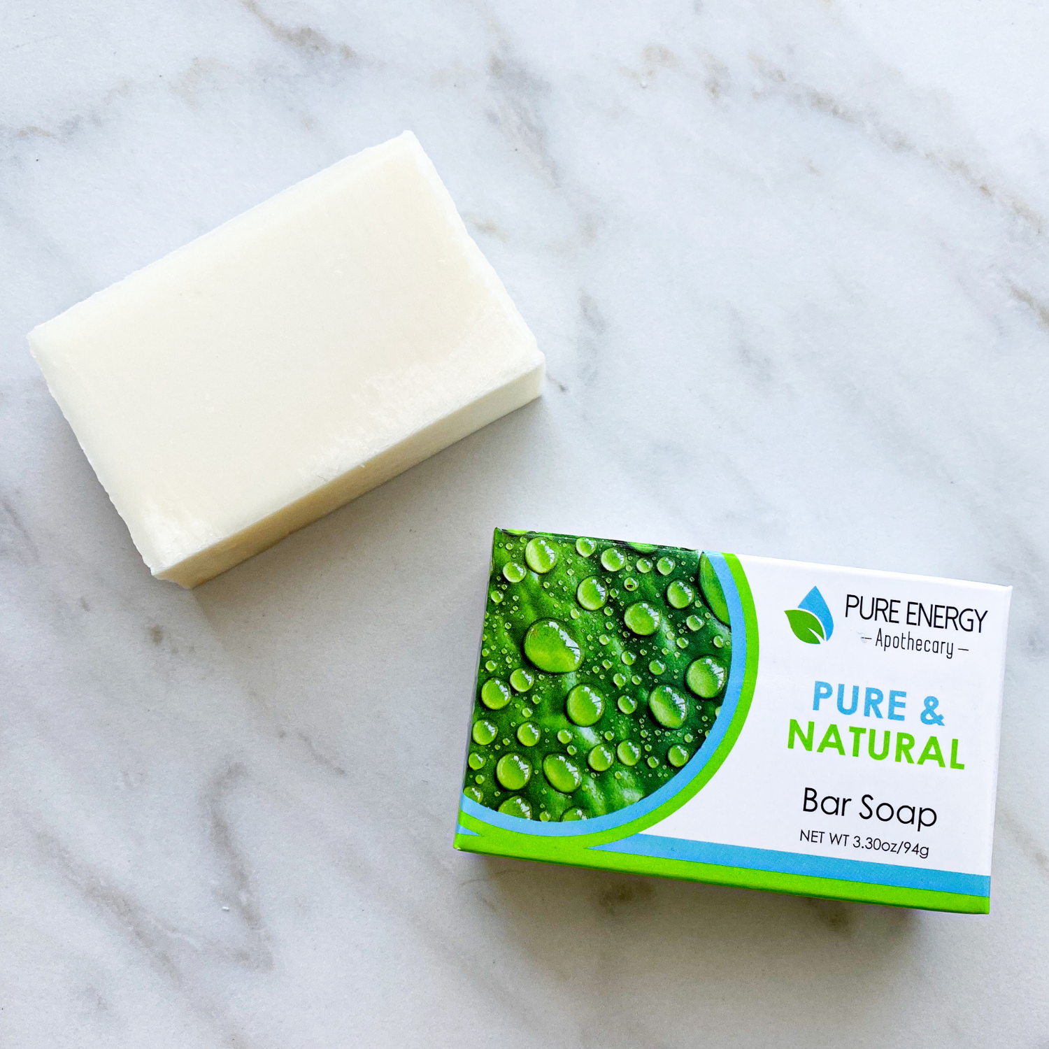 A bar of Pure Soap (Unscented) showcasing its natural, plant-based ingredients and creamy texture.