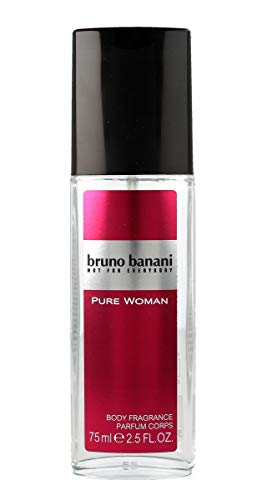 Bruno Banani Pure Woman Deodorant Spray in a sleek canister with floral design.