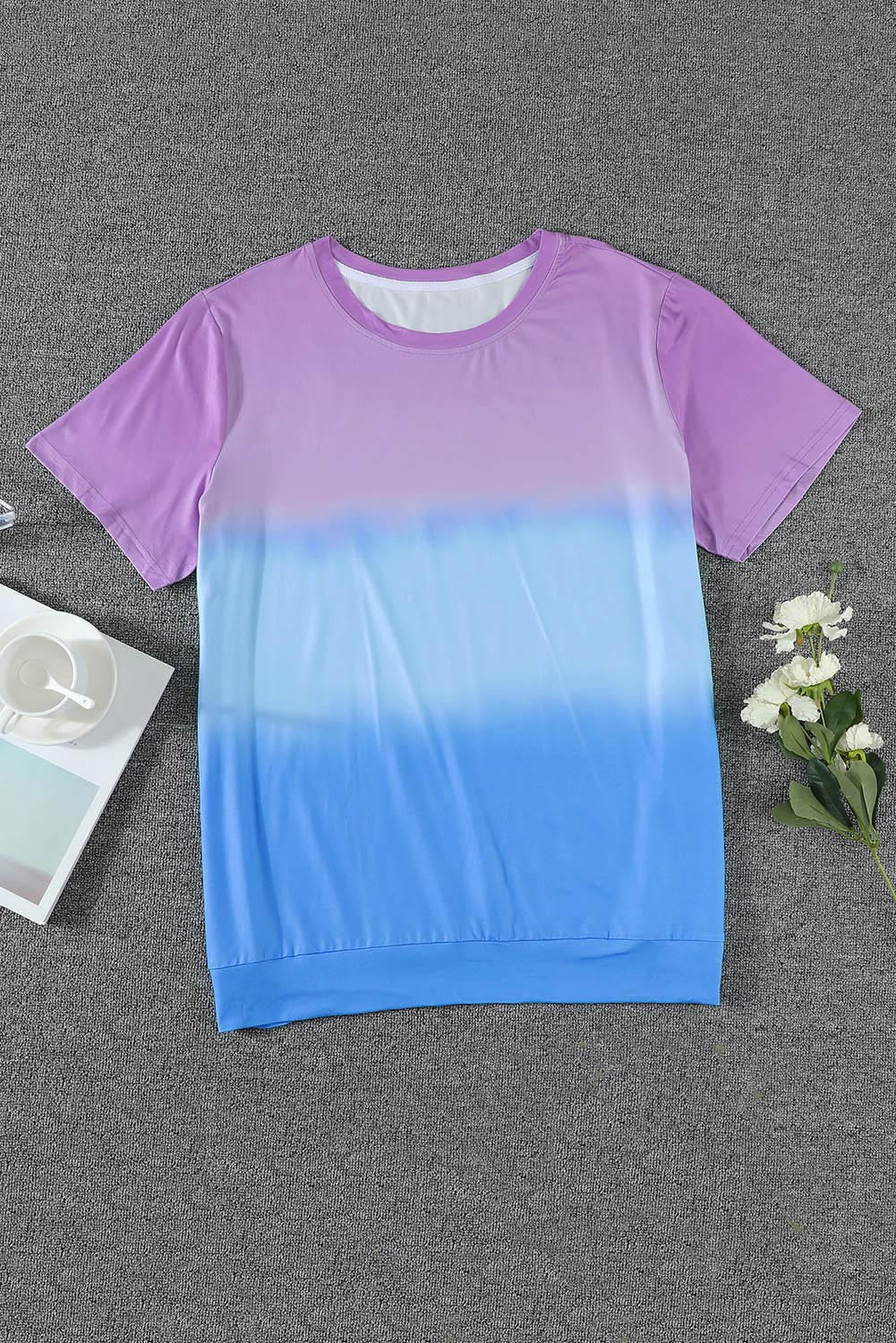 Purple Crew Neck Tie-dye Colorblock Plus Size Tee displayed on a mannequin, showcasing its vibrant colors and stylish design.