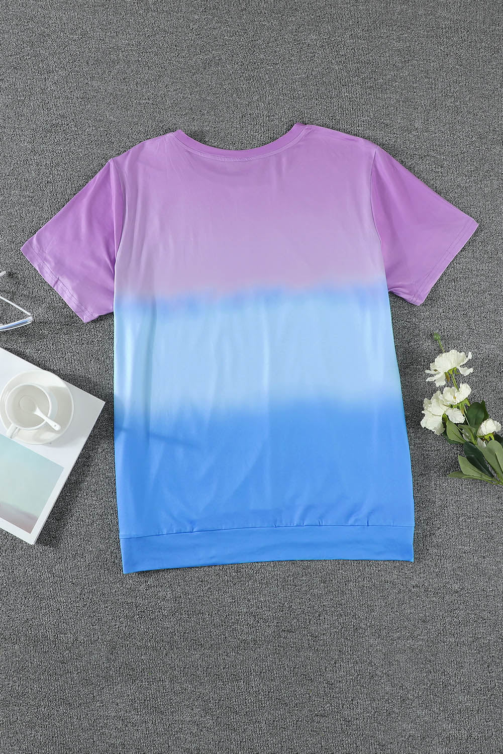 Purple Crew Neck Tie-dye Colorblock Plus Size Tee displayed on a mannequin, showcasing its vibrant colors and stylish design.