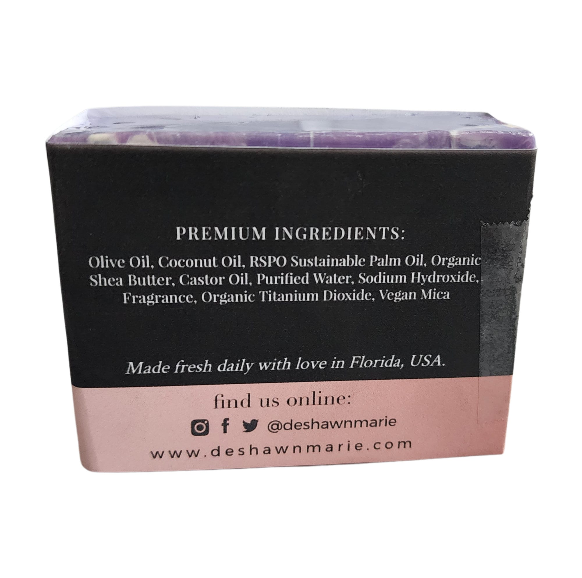 Purple Peach Soap bar with a creamy texture and vibrant colors, inspired by the rare Indian Blood Cling peach.