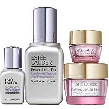 Estée Lauder Radiant Skin Gift Set featuring four skincare products in elegant packaging.