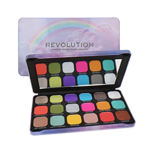 Makeup Revolution Rainbow Eyeshadow Palette showcasing vibrant colors and textures.