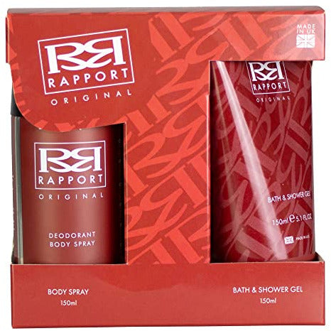 Rapport Gift Set featuring 150ml shower gel and deodorant spray in elegant packaging.