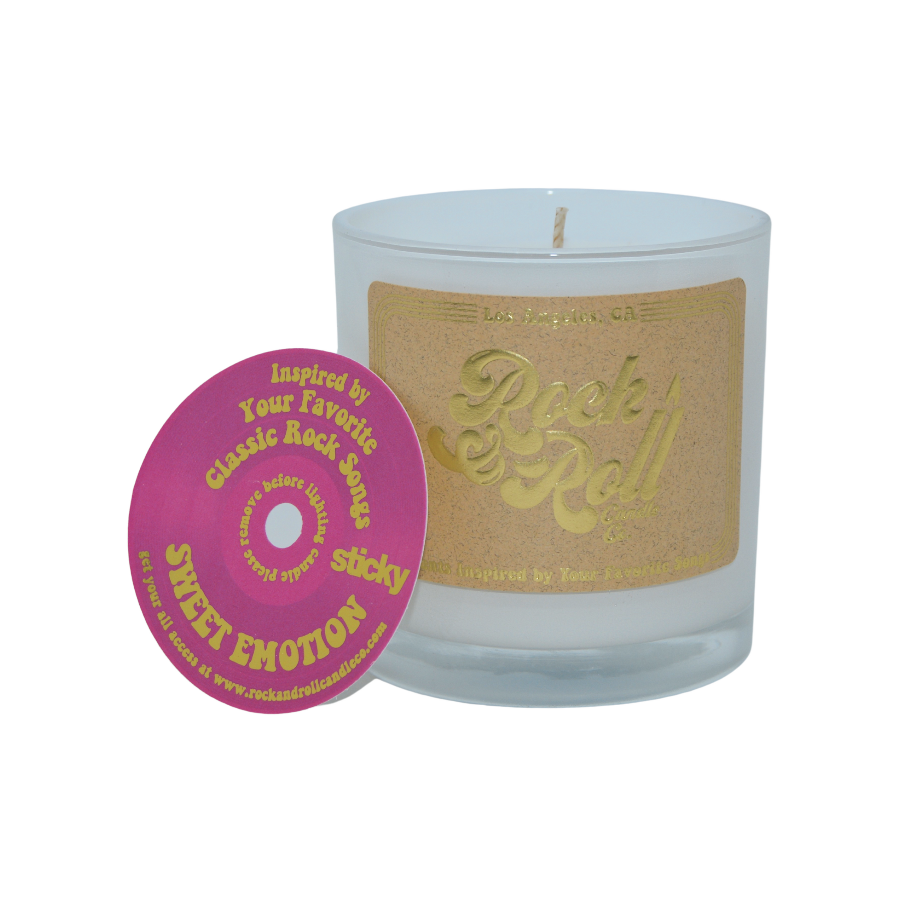 R&RCCo x Sticky Sweet Emotion candle with citrus, rose, raspberry, and vanilla notes in a stylish 10oz container.