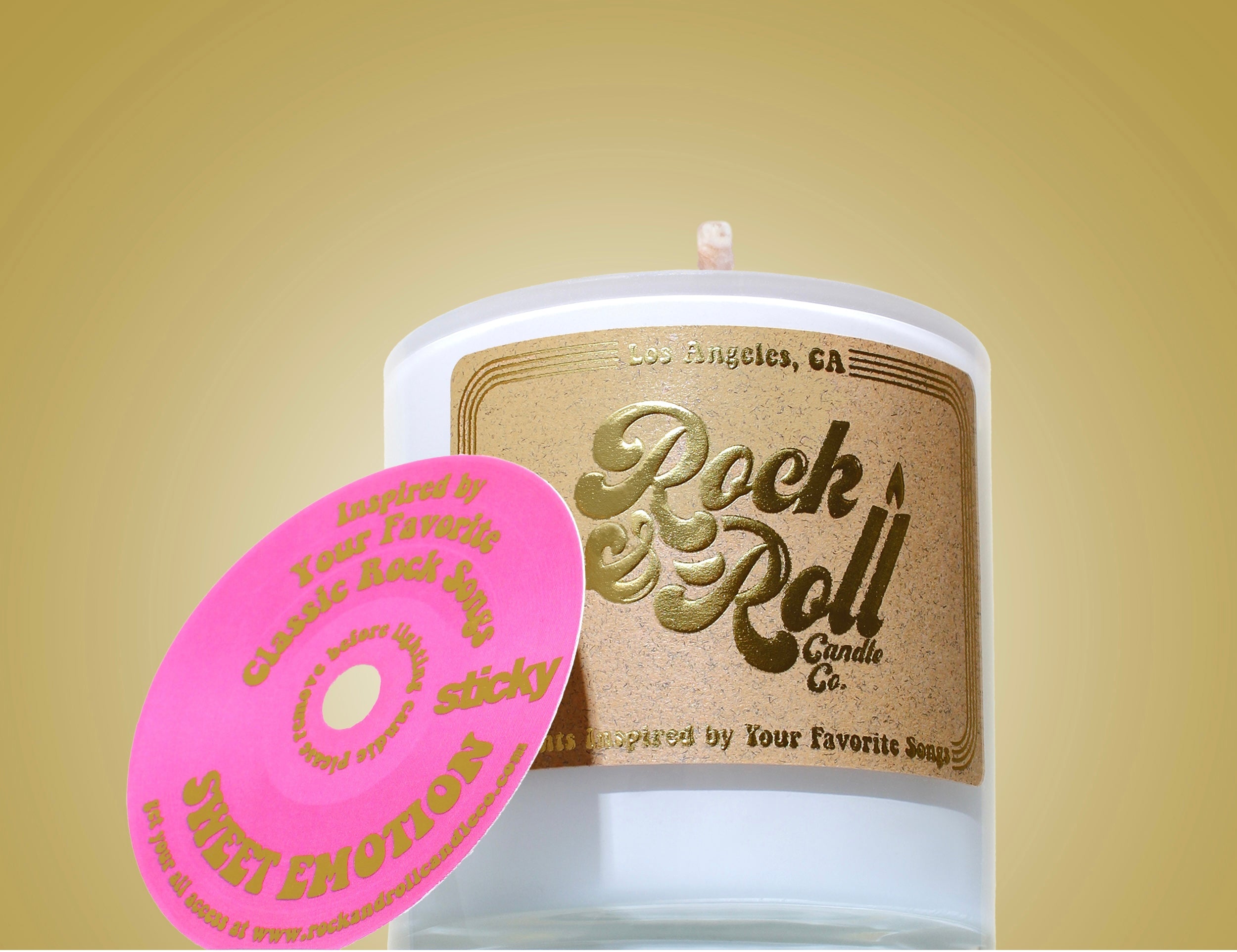 R&RCCo x Sticky Sweet Emotion candle with citrus, rose, raspberry, and vanilla notes in a stylish 10oz container.