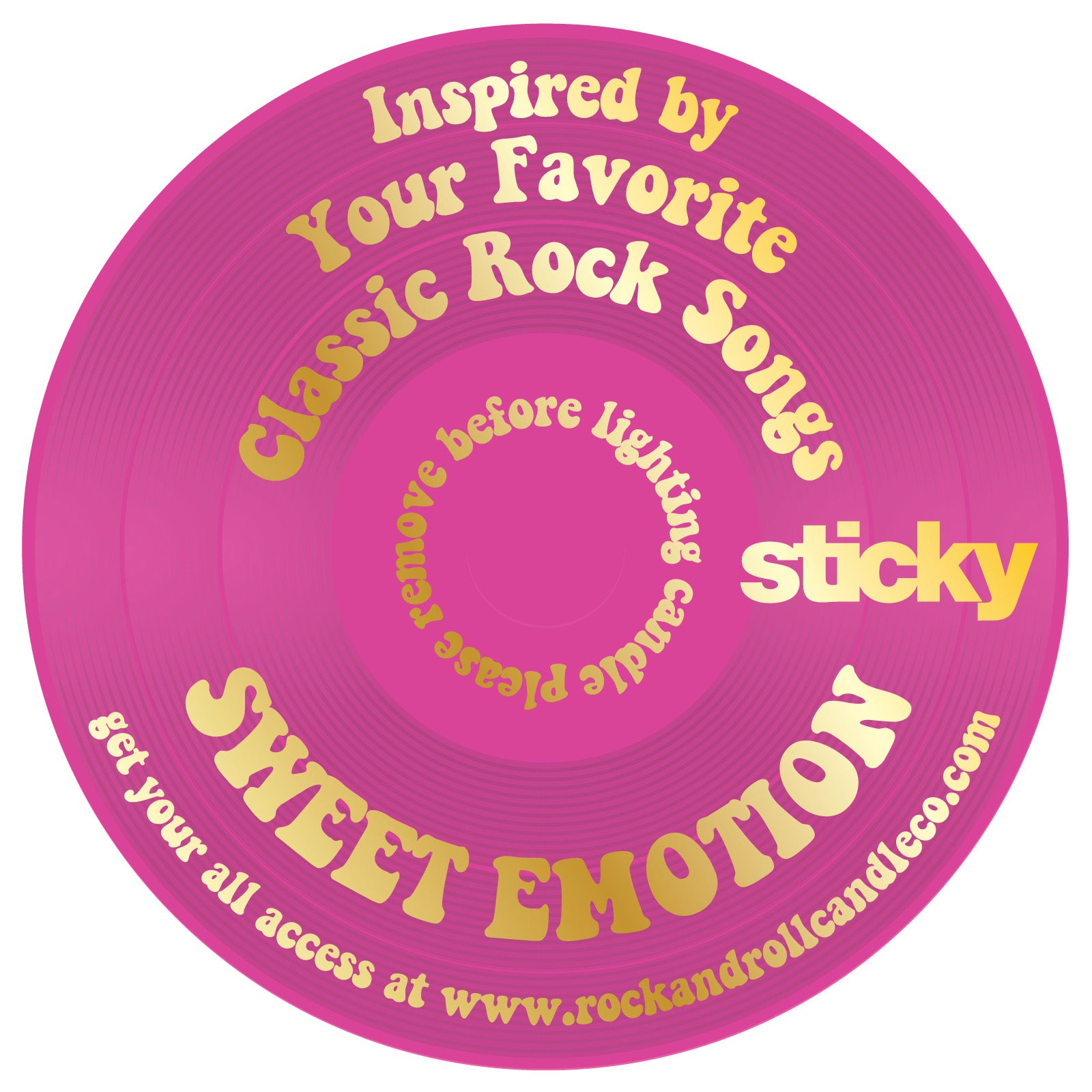 R&RCCo x Sticky Sweet Emotion candle with citrus, rose, raspberry, and vanilla notes in a stylish 10oz container.