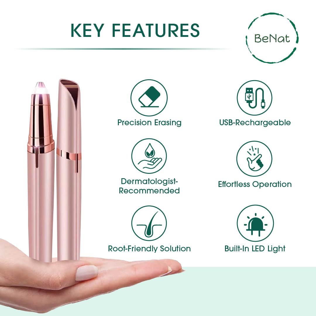 Rechargeable Eyebrow Hair Remover with LED light, sleek design for precise eyebrow shaping.