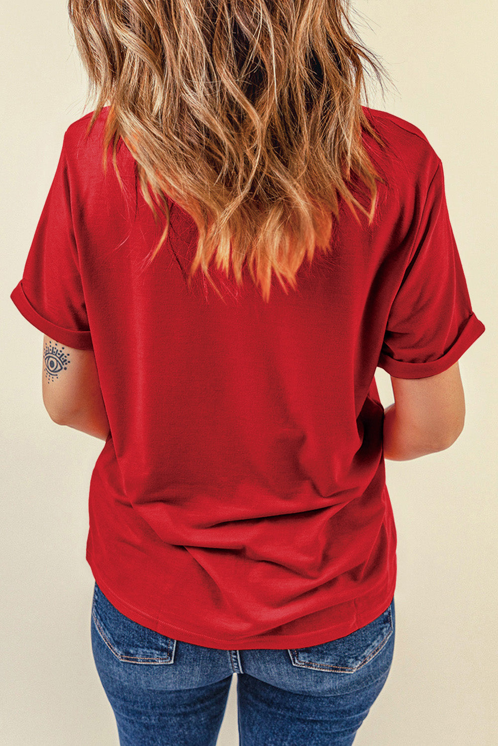 Red Western Star Boots T-Shirt featuring a stylish bow knot print, perfect for casual wear.