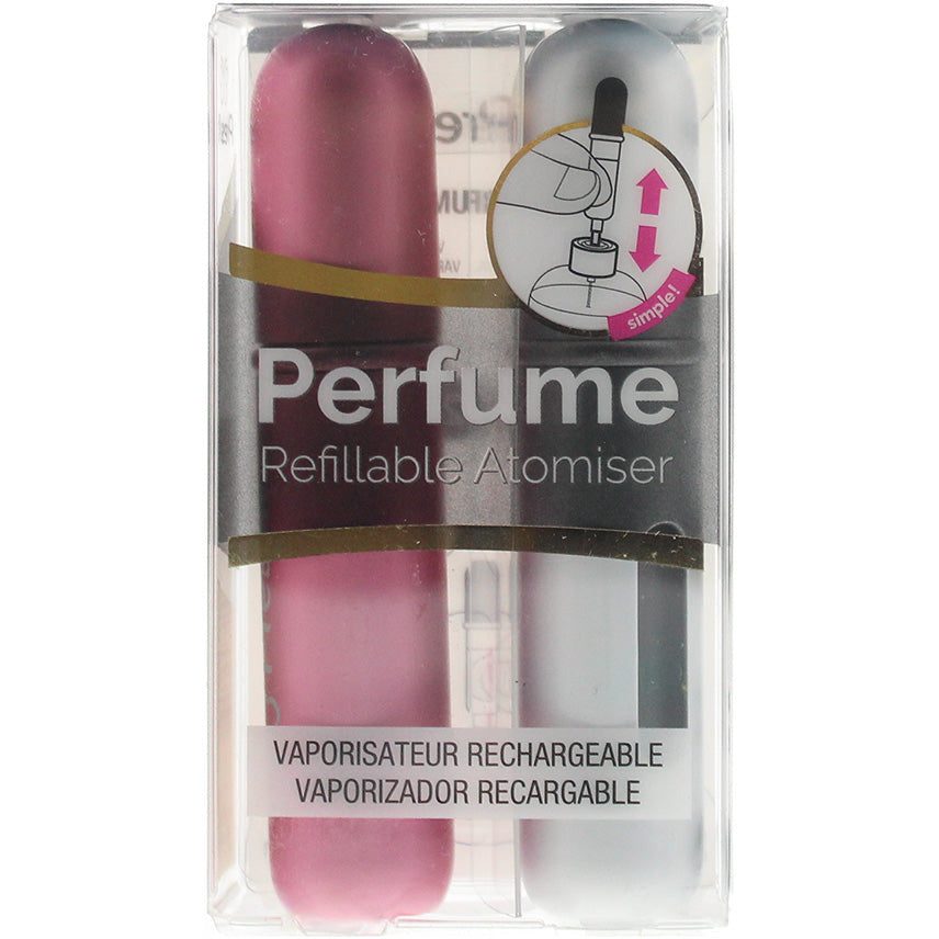 Pressit Refillable Perfume Atomiser Duo Pack featuring a sleek silver and pink design, perfect for travel and daily use.