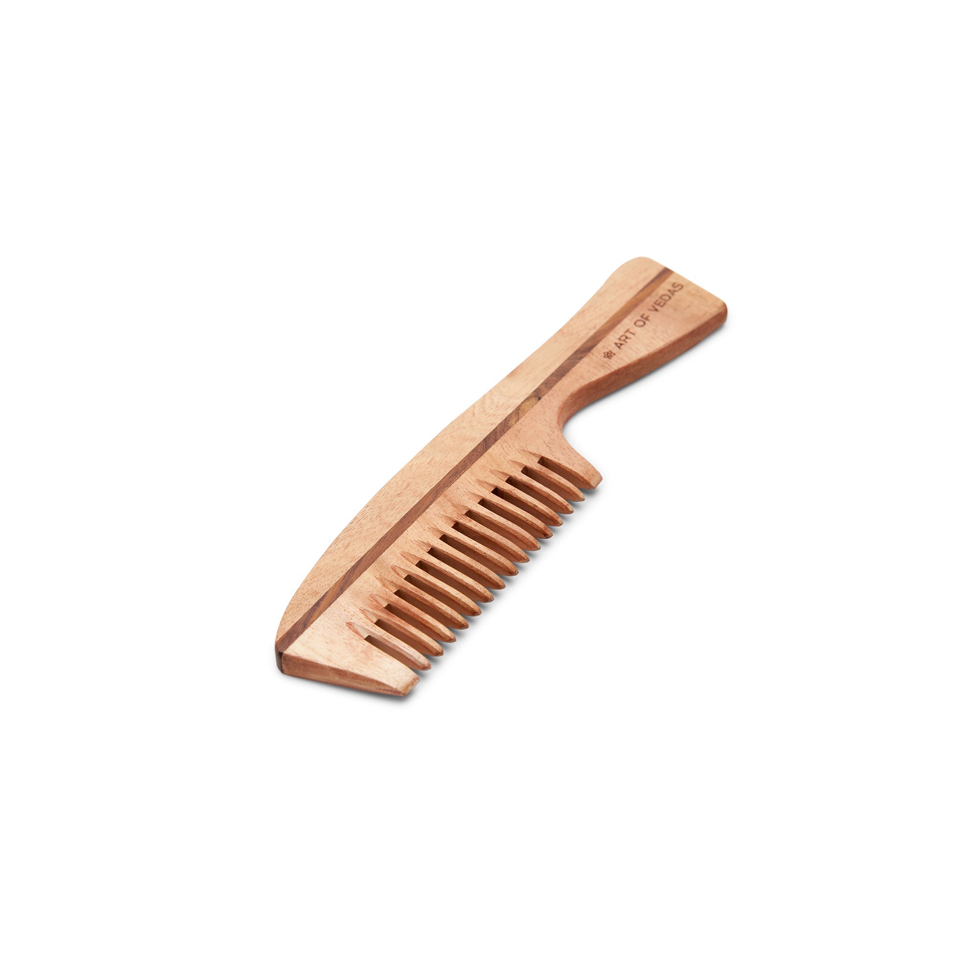 Regular Essentials Comb made from premium Neem wood, featuring wide-spaced teeth and unique handcrafted grain patterns.