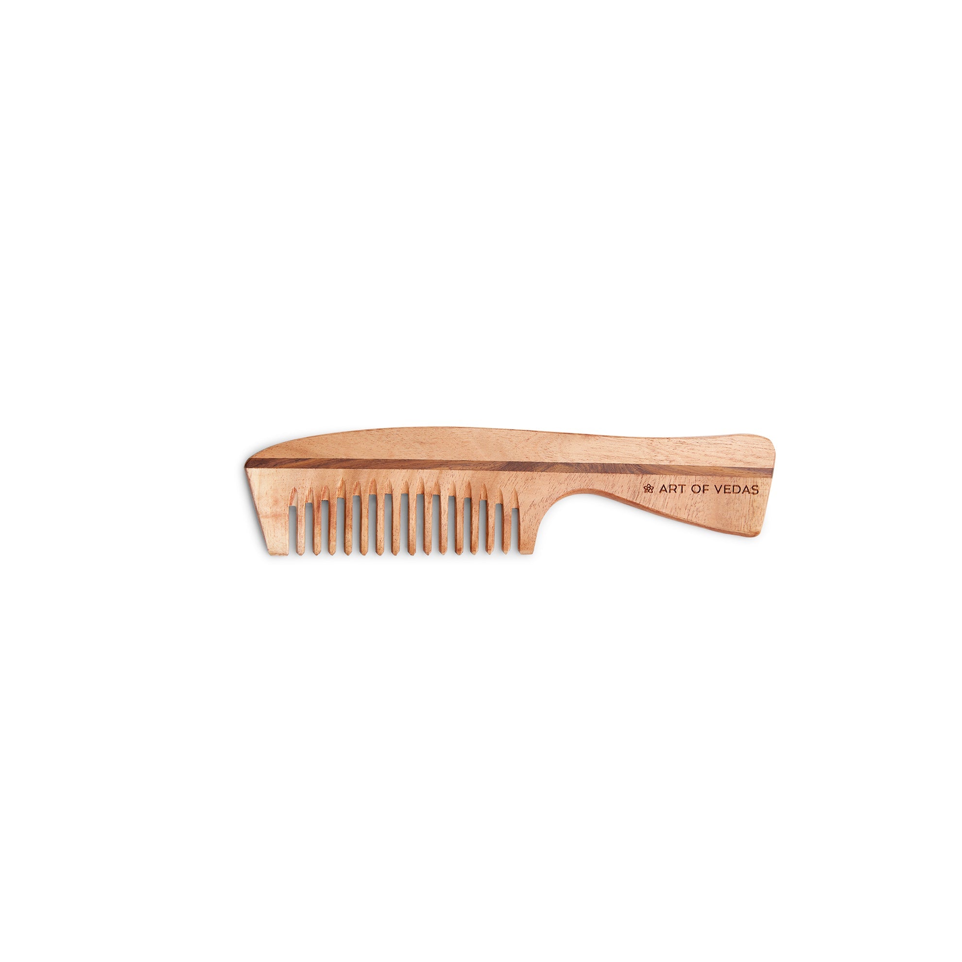 Regular Essentials Comb made from premium Neem wood, featuring wide-spaced teeth and unique handcrafted grain patterns.